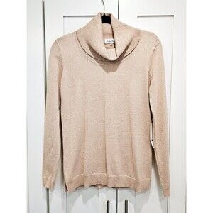 Calvin Klein Metallic Knit Sweater XS Beige Shimmer Quiet Luxury NWT